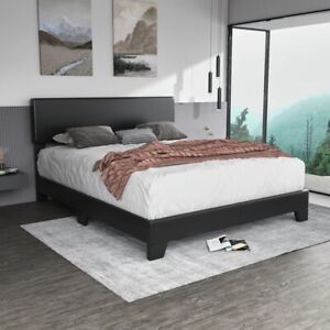 Sha Cerlin Full Size Upholstered Platform Bed Fame with Adjustable Leather Headb