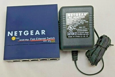 Netgear Model FS105 v2 10/100 Mbps 5 Port Fast Ethernet Switch w/Power supply - Image 1 of 4