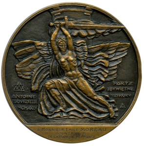 POLONIA ADAM MICKIEWICZ MONUMENTO A PARIGI BRONZO MEDAGLIA ART DECO, BORDELLE 72mm - Foto 1 di 4