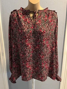 Blusa Floral Loft, Volantes, Manga Larga, Negra, Talla XL, Nueva con Etiquetas - Imagen 1 de 5