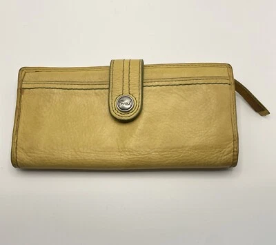 Fossil Mustard Yellow Leather Wallet Womens Bifold Snap & Zipper - Image 1 of 4