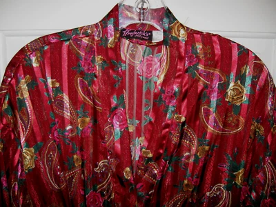 Bata Frederick's Of Hollywood Talla M Rojo Oscuro Dorado Paisley Rayas Transparentes Brillante Foto 1 de 4