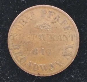 Bürgerkrieg Medaille Ches' Pfaff Restaurant 647 Broadway NY geprägt mit gedrehtem Stempel Sehr guter Zustand - Bild 1 von 2