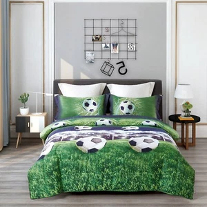3PCS Bedding Quilt Set Twin Size Football Field Print Comforter 2 Pillowcases - Picture 1 of 11