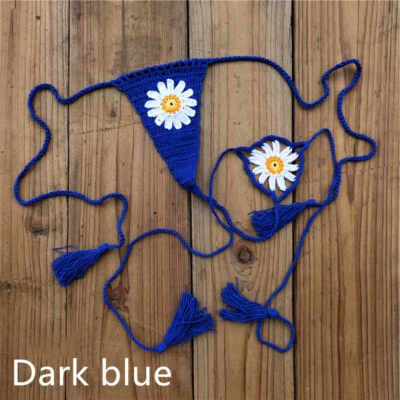 Tanga de encaje de ganchillo cuerda apliques de margarita mini traje de baño tomar el sol bikini parte inferior Foto 1 de 3