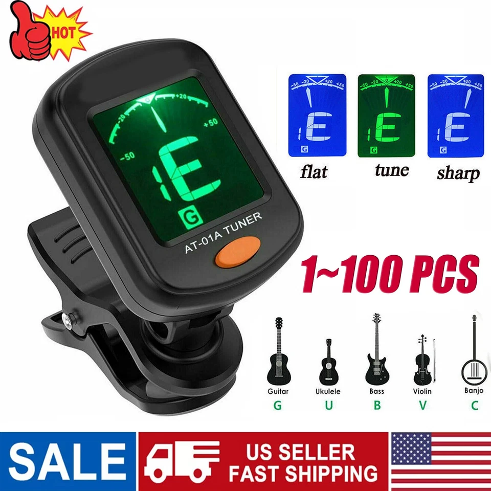 LCD Clip On Chromatic Acoustic Electric Guitar Bass Ukulele Banjo Violin Tuner - Image 1 of 4