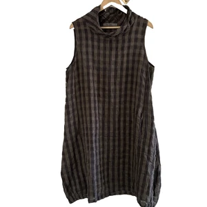 Beau Jours Leinenkleid Gr. M ärmellos Oversize Lagenlook grau kariert - Bild 1 von 10
