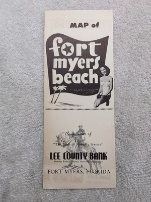 Vintage 1954 Fort Myers Beach 1950s Map Florida Lee County Bank Estero Bay Blvd - Image 1 of 4