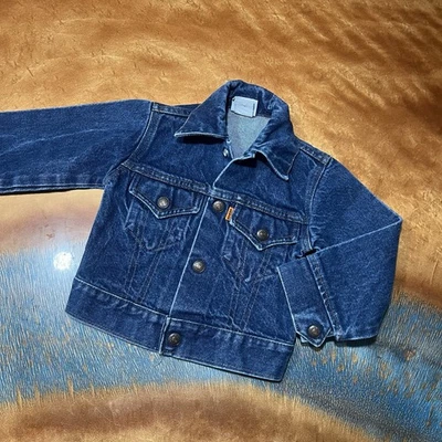 Chaqueta Jean Trucker Vintage Little Levi's Naranja Tab Niño Talla Azul Denim EE. UU. Foto 1 de 4