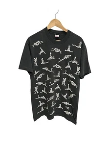 Vintage 90s Fashion Victim Skeleton Sec Positions AOP All Over Print T-Shirt - Picture 1 of 5