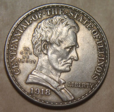 1918 Lincoln Illinois Silver Commemorative Half Dollar - 50C - No Reserve! - Image 1 of 3