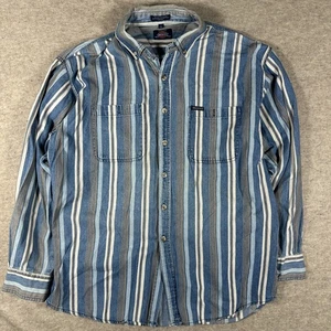 Vintage 90s Dickies Mens Large Faded Striped Denim Jean Button Shirt - Picture 1 of 8