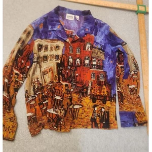 Chicos Design Jacket Women Sz 3 Multicolor Silk Wearable Art Print Button Shirt - Picture 1 of 12