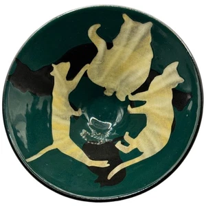 VTG Westcote Bell Ceramics Cats Silhouette Green Bowl Pottery Columbus Ohio RARE - Picture 1 of 7
