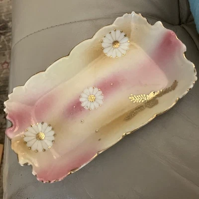 Plato antiguo japonés Katani Ware porcelana cáscara de huevo rosa flor firmado Foto 1 de 4