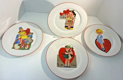 Rosanna Vintage/Retro Set of 4 BE MY VALENTINE 8" Salad Dessert Plates Graphics - Image 1 of 4