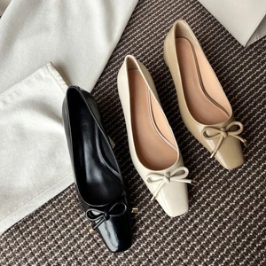 Damenschuhe quadratische Zehen dicke Absätze hohe Absätze Schleife Retro niedriger Absatz modische Schuhe - Bild 1 von 24