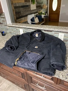 Mens Carhartt 4XL Work Jacket Canvas Quilt Lined Corduroy Collar C003 BLK - Picture 1 of 10