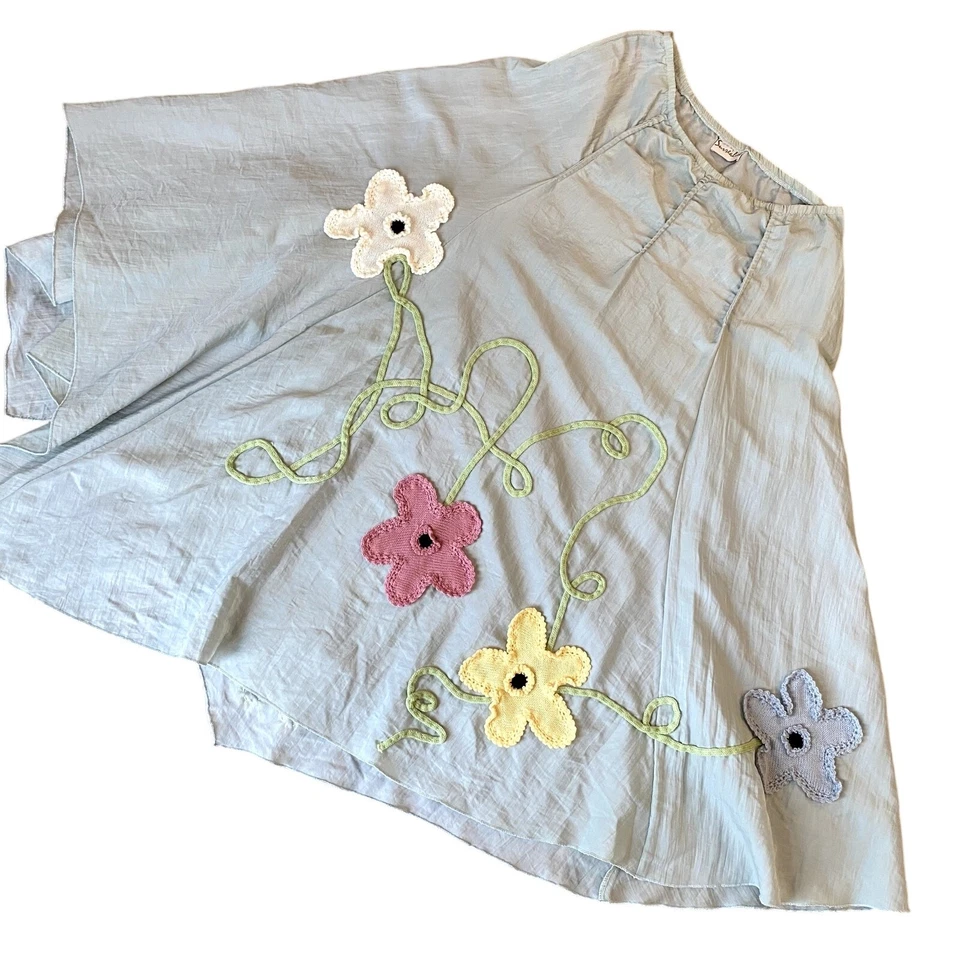 Surrealist Women's Light Blue Draped Embroidered Flower Skirt Sz 3 - Image 1 of 4