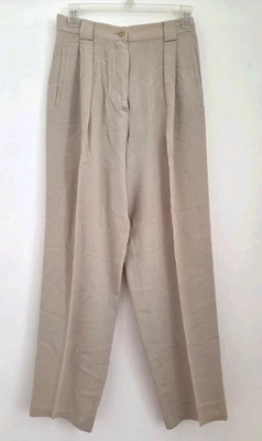 Pantalones cónicos de tiro alto vintage Giorgio Armani Italia beige lana crepé plisado Foto 1 de 4