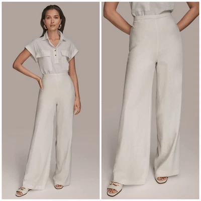 J. McLaughlin 奶油 100% 真丝高腰阔腿平前裤 12 — 第 1/4 张图片