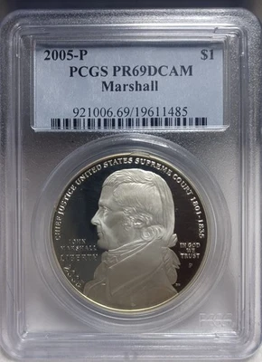 2005 P Marshall Commemorative Proof Silver $1 PCGS PR69DCAM. Video- SL0175. - Image 1 of 4