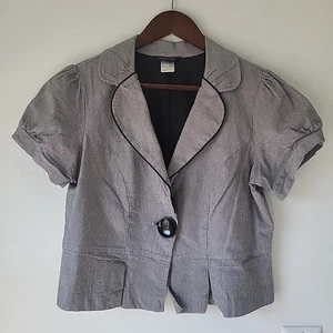 Maurices Blazer Top Ladies Large Office Short Sleeve Blouse Suit Jacket Grey Tie - Picture 1 of 8