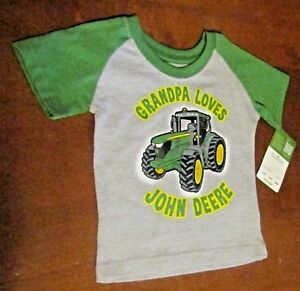 John Deere boys gray T-shirt, green short sleeves 'GRANDPA LOVES JOHN DEERE'' 