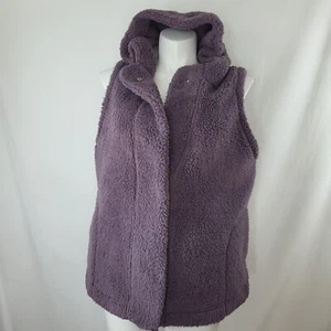 Koolaburra by UGG Fleece VEST Womens Size 1X Purple Sherpa Hooded Pockets Snaps - Picture 1 of 16