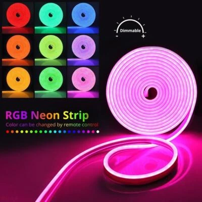 12V RGB LED Neon Rope Light Strip Waterproof Silicone Tube Indoor Outdoor Decor - Image 1 of 4