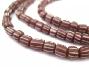 Perline Uva spina giava a righe marrone 5 mm Indonesia vetro cilindro marrone - Foto 1 di 1