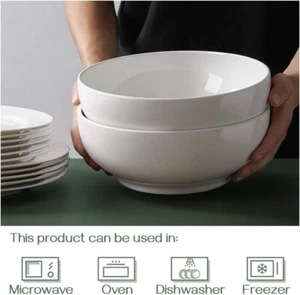Serving Bowl, Large Salad Bowl, 9.5” White Ceramic Fruit Bowl, Microwave Safe - Picture 1 of 6