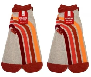 Women's Shoe Size 5-10 Autumn Red Shades & Gray Low Cut Ankle Socks 2 Pair Pack - Picture 1 of 4