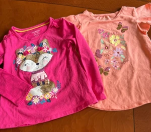 Isaac Mizrahi & Softest Tee Shirts Sequin Cat, Butterfly, Flowers Pink XS 4 2pcs - Picture 1 of 9