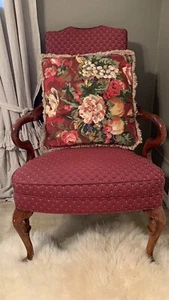 WEIR’S Furniture Village French Carved Living Room Lounge Arm Chair Burgundy - Picture 1 of 5