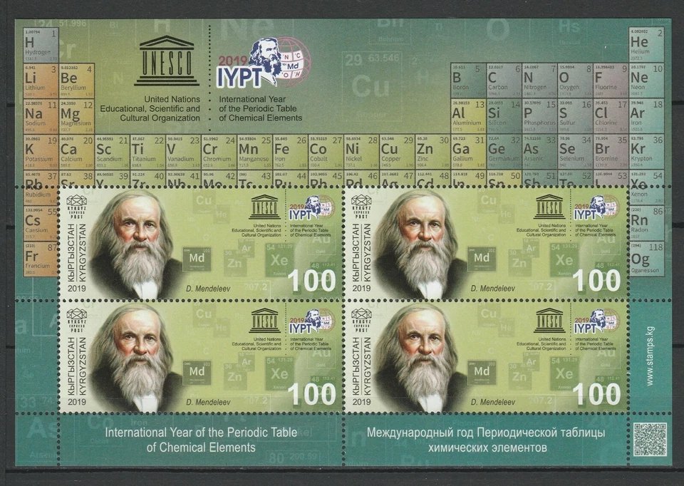 Kyrgyzstan 2019 Famous people Mendeleev MNH sheet - Image 1 of 1