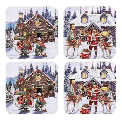Weihnachten Untersetzer Kork Rückseite Set Mit 4 Geschirr - Weihnachtsmann - Bild 1 von 2