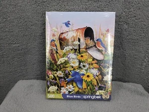 500 Piece Springbok Puzzle Blue Birds 2018 Made in the USA, Mailbox And Flowers - Picture 1 of 6