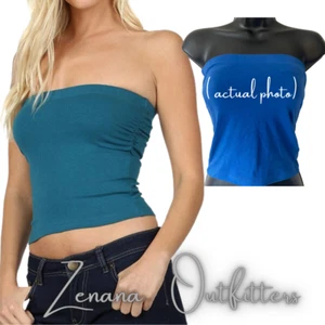 Zenana Outfitters Tube Top for Women Solid  Cotton Tube Top- Blue - Medium - NEW - Picture 1 of 13