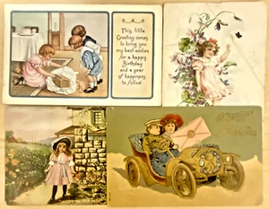 Menge 4 süße Vintage Postkarten Grüße Geburtstag Kinder ideal zum Basteln - Bild 1 von 10