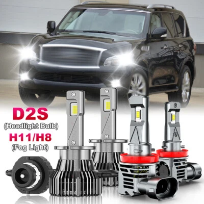 For Infiniti QX56 2011-2013 4pc LED/HID Headlight Hi/Lo + Fog Light Bulbs D2S+H8 - Image 1 of 4