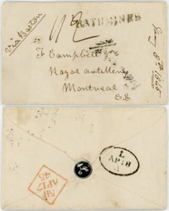 IRELAND QV 1845 COVER RATHMINES to MONTREAL CANADA CAMPBELL ROYAL ARTILLERY - Picture 1 of 3