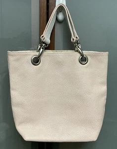 Maurizio Taiuti Italy Small Pink & White Pebbled Leather Purse Tote Hand Bag - Picture 1 of 7