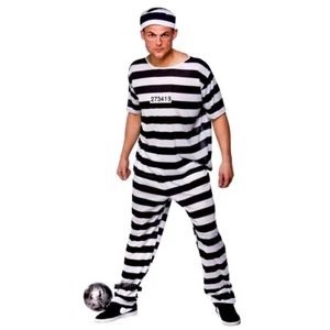 Adult PRISON BREAK CONVICT Inmate Prisoner Fancy Dress Costume Mens Jail Stag Do - Picture 1 of 6