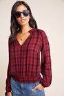 Anthropologie Cloth & Stone Sara Plaid Long Sleeve Top Red Black Size S
