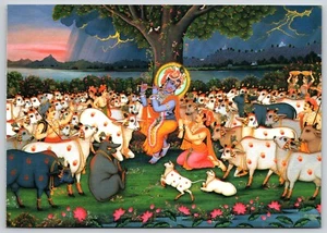 Postcard Krishna Calls the Cows with His Flute Krishna Hindu God Art 2004 - Picture 1 of 2
