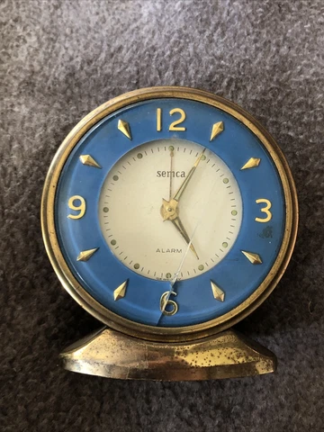 Vintage Semca Blue Gold Alarm Clock Wind Up Art Deco - Germany  (Parts Repair) Cover