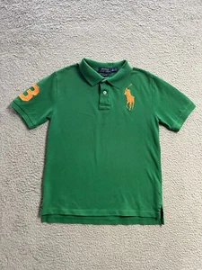 Ralph Lauren Polo Shirt Youth M Slim Fit Green Yellow Big Pony Casual Rugby - Picture 1 of 14