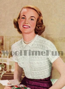 Knitting Pattern Ladies vintage 1950s Blouse/Top. Collar, Buttons, Short Sleeves - Picture 1 of 1