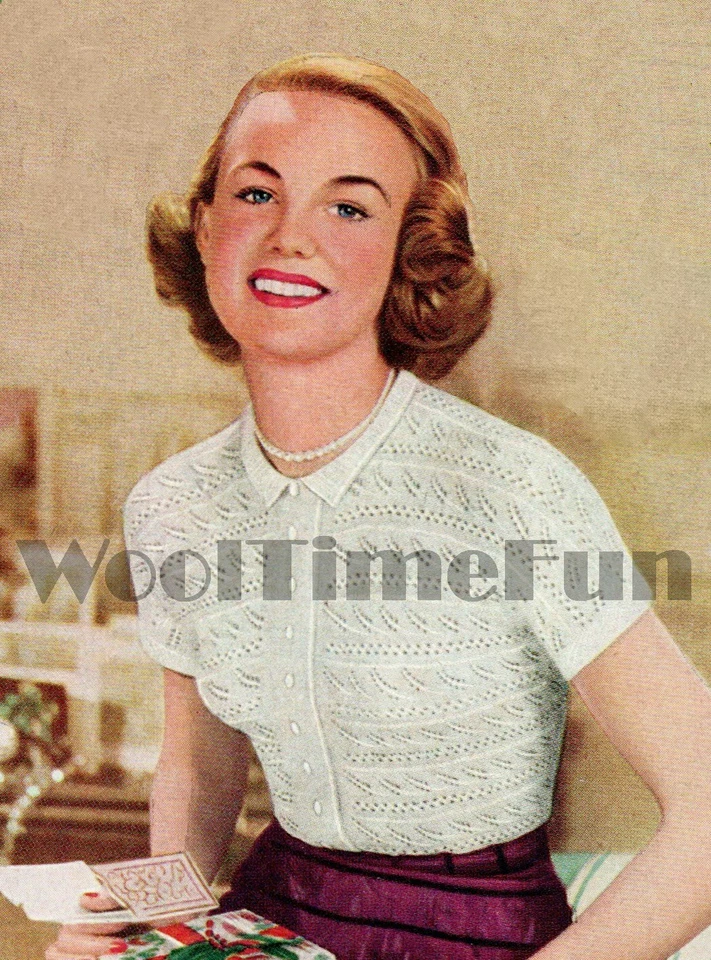 Knitting Pattern Ladies vintage 1950s Blouse/Top. Collar, Buttons, Short Sleeves - Image 1 of 1